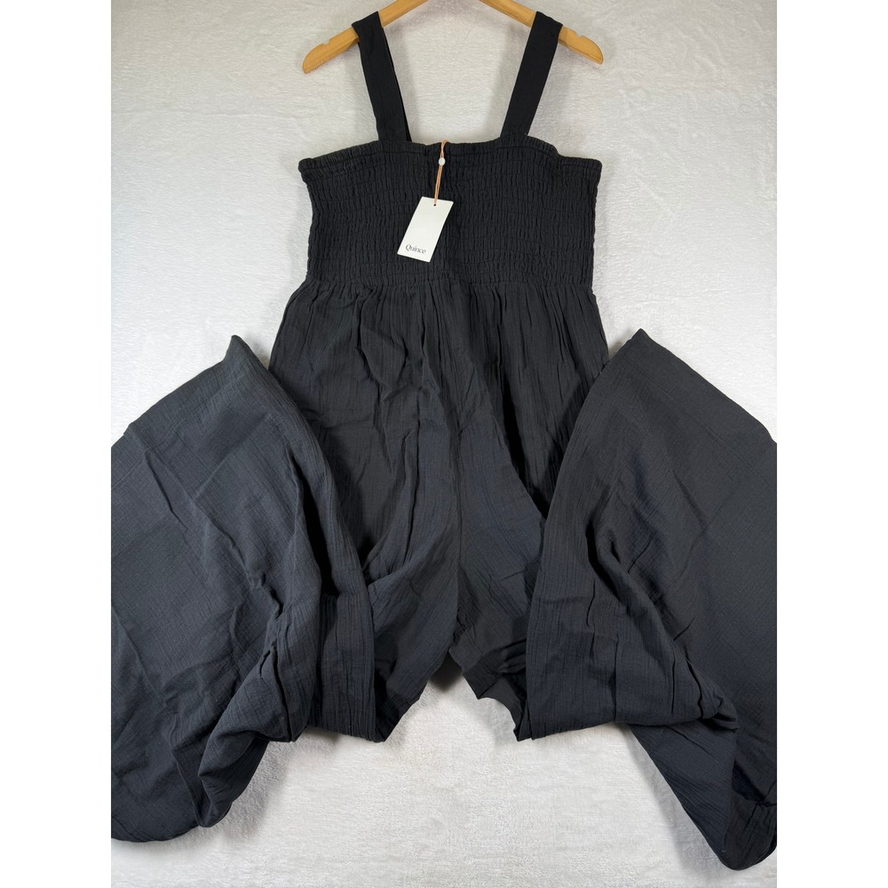 Quince Organic Cotton Gauze‎ Smocked Wide Leg Jumpsuit Square Neck Sleeveless XL
